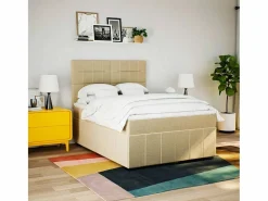 Clicnbuy Cama box spring con colchón tela color 160x200 cm Crema Outlet