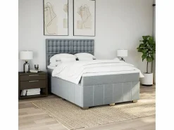 Cama box spring con colchón tela claro 140x200 cm^Clicnbuy Discount