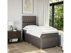 Cama box spring con colchón tela gris taupe 90x190 cm^Clicnbuy Outlet