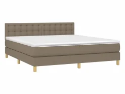 Clicnbuy Cama box spring con colchón LED tela gris taupe 180x200 cm Outlet