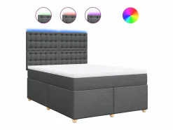 Clicnbuy Cama box spring con colchón tela oscuro 160x200 cm Gris Outlet