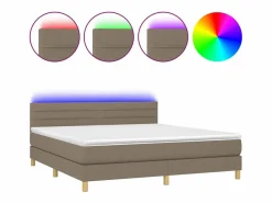 Cama box spring con colchón LED tela gris taupe 180x200 cm^Clicnbuy