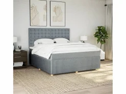 Clicnbuy Cama box spring con colchón tela claro 180x200 cm Gris New