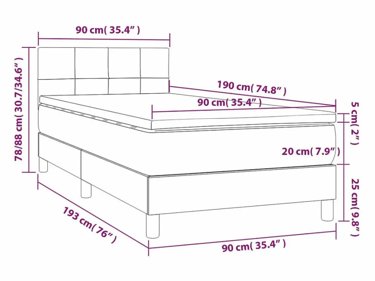 Cama box spring con colchón LED tela gris taupe 90x190 cm^Clicnbuy Online