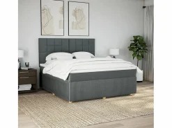 Clicnbuy Cama box spring con colchón tela oscuro 180x200 cm Gris New
