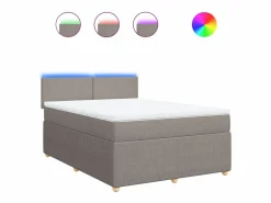 Clicnbuy Cama box spring con colchón tela gris taupe 140x200 cm Topo Discount