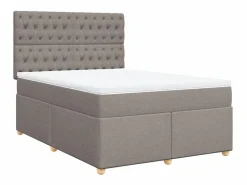 Cama box spring con colchón tela gris taupe 140x190 cm^Clicnbuy Discount