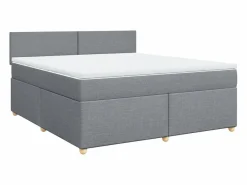 Cama box spring con colchón tela claro 180x200 cm^Clicnbuy New