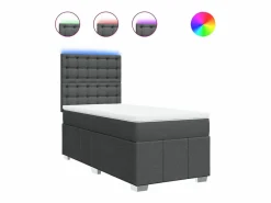 Clicnbuy Cama box spring con colchón tela oscuro 90x190 cm Gris