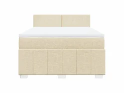Clicnbuy Cama box spring con colchón tela color 160x200 cm Crema