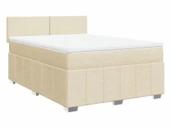 Clicnbuy Cama box spring con colchón tela color 160x200 cm Crema
