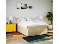 Clicnbuy Cama box spring con colchón tela color 160x200 cm Crema