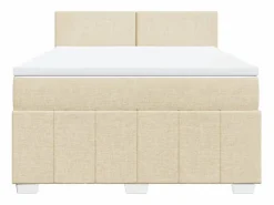 Clicnbuy Cama box spring con colchón tela color 160x200 cm Crema