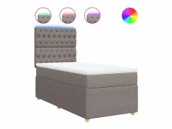 Cama box spring con colchón tela gris taupe 90x190 cm^Clicnbuy