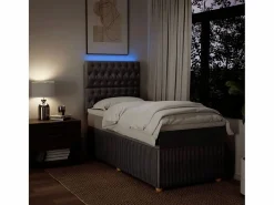 Cama box spring con colchón tela gris taupe 90x190 cm^Clicnbuy