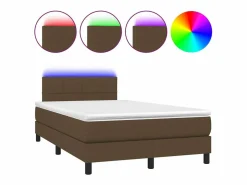 Clicnbuy Cama box spring con colchón y LED tela marrón oscuro 120x190 cm Sale