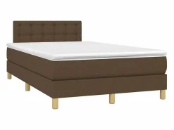 Clicnbuy Somier Tapizado|Cama box spring con colchón y LED tela marrón oscuro 120x200 cm