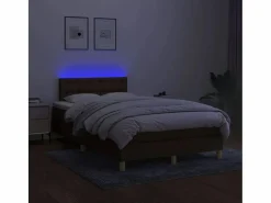 Clicnbuy Somier Tapizado|Cama box spring con colchón y LED tela marrón oscuro 120x200 cm