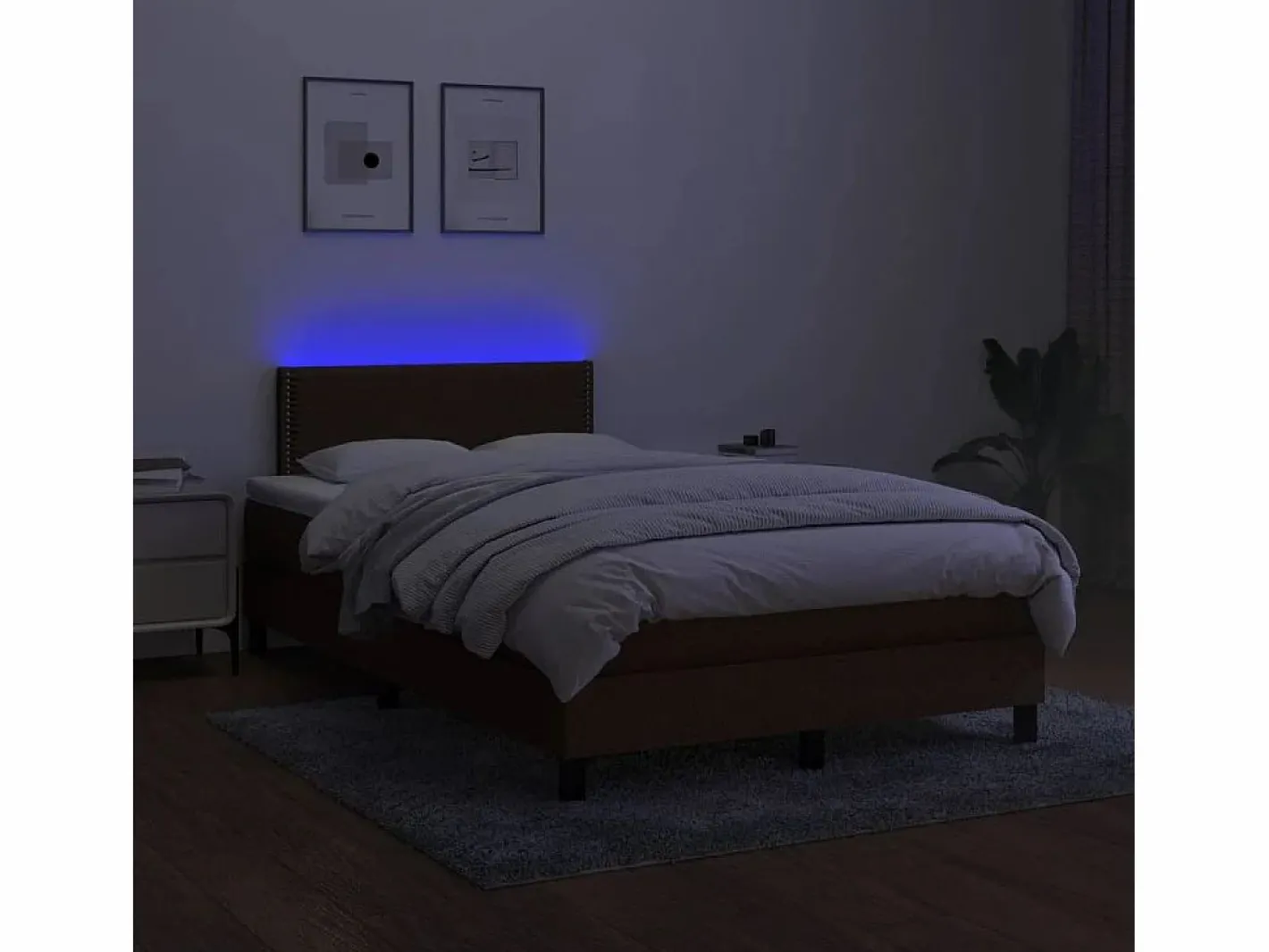 Cama box spring con colchón y LED tela marrón oscuro 120x190 cm^Clicnbuy New