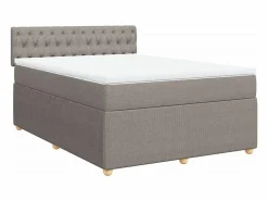 Cama box spring con colchón tela gris taupe 140x200 cm^Clicnbuy Sale
