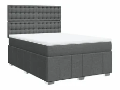 Clicnbuy Cama box spring con colchón tela oscuro 160x200 cm Gris