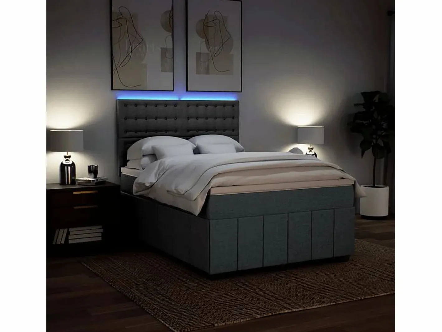 Clicnbuy Cama box spring con colchón tela oscuro 160x200 cm Gris