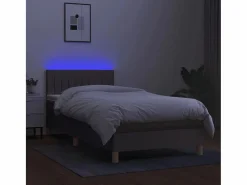 Cama box spring con colchón LED tela gris taupe 90x190 cm^Clicnbuy Online