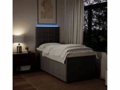Cama box spring con colchón tela gris taupe 90x190 cm^Clicnbuy