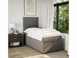 Cama box spring con colchón tela gris taupe 90x190 cm^Clicnbuy