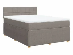 Cama box spring con colchón tela gris taupe 140x200 cm^Clicnbuy