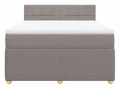 Cama box spring con colchón tela gris taupe 140x200 cm^Clicnbuy