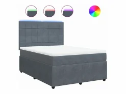 Clicnbuy Cama box spring con colchón terciopelo oscuro 140x190 cm Gris Discount