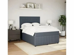 Clicnbuy Cama box spring con colchón terciopelo oscuro 140x190 cm Gris Discount