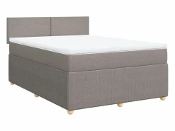 Clicnbuy Cama box spring con colchón tela gris taupe 140x200 cm Topo Best