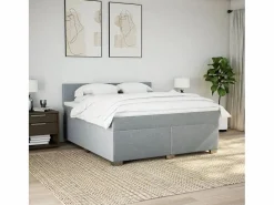 Clicnbuy Cama box spring con colchón tela claro 180x200 cm Gris New