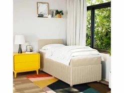 Clicnbuy Cama box spring con colchón tela color 80x200 cm Crema Best