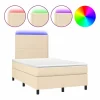 Clicnbuy Somier Tapizado|Cama box spring con colchón y luces LED tela crema 120x190 cm