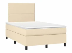 Clicnbuy Somier Tapizado|Cama box spring con colchón y luces LED tela crema 120x190 cm