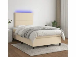 Clicnbuy Somier Tapizado|Cama box spring con colchón y luces LED tela crema 120x190 cm