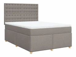 Clicnbuy Somier - 140X190Cm|Cama box spring con colchón tela gris taupe 140x190 cm