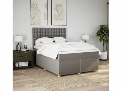 Clicnbuy Somier - 140X190Cm|Cama box spring con colchón tela gris taupe 140x190 cm