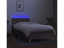 Clicnbuy Somier - 90X190Cm|Cama box spring con colchón LED tela gris taupe 90x190 cm