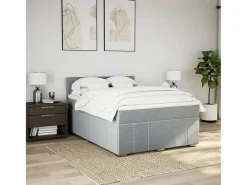 Clicnbuy Cama box spring con colchón tela claro 160x200 cm Gris New