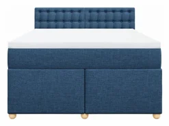 Clicnbuy Cama box spring con colchón tela 160x200 cm Azul New