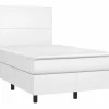 Clicnbuy Somier Tapizado|Cama box spring con colchón cuero sintético blanco 120x190 cm