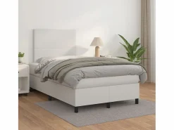 Clicnbuy Somier Tapizado|Cama box spring con colchón cuero sintético blanco 120x190 cm