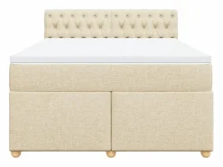 Clicnbuy Cama box spring con colchón tela color 160x200 cm Crema Outlet