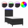 Clicnbuy Somier - 90X190Cm|Cama box spring y colchón LED cuero sintético negro 90x190 cm