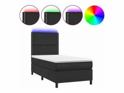 Clicnbuy Somier - 90X190Cm|Cama box spring y colchón LED cuero sintético negro 90x190 cm