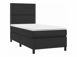 Clicnbuy Somier - 90X190Cm|Cama box spring y colchón LED cuero sintético negro 90x190 cm